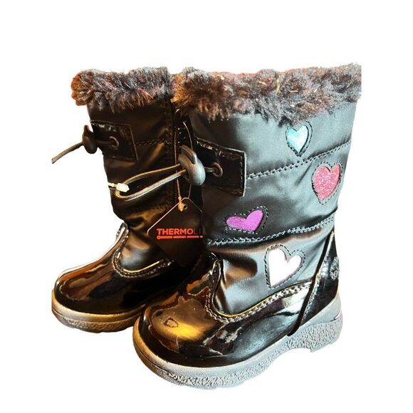 totes Kids Black Rain & Snow Boots with Heart Accents - Picture 8 of 9